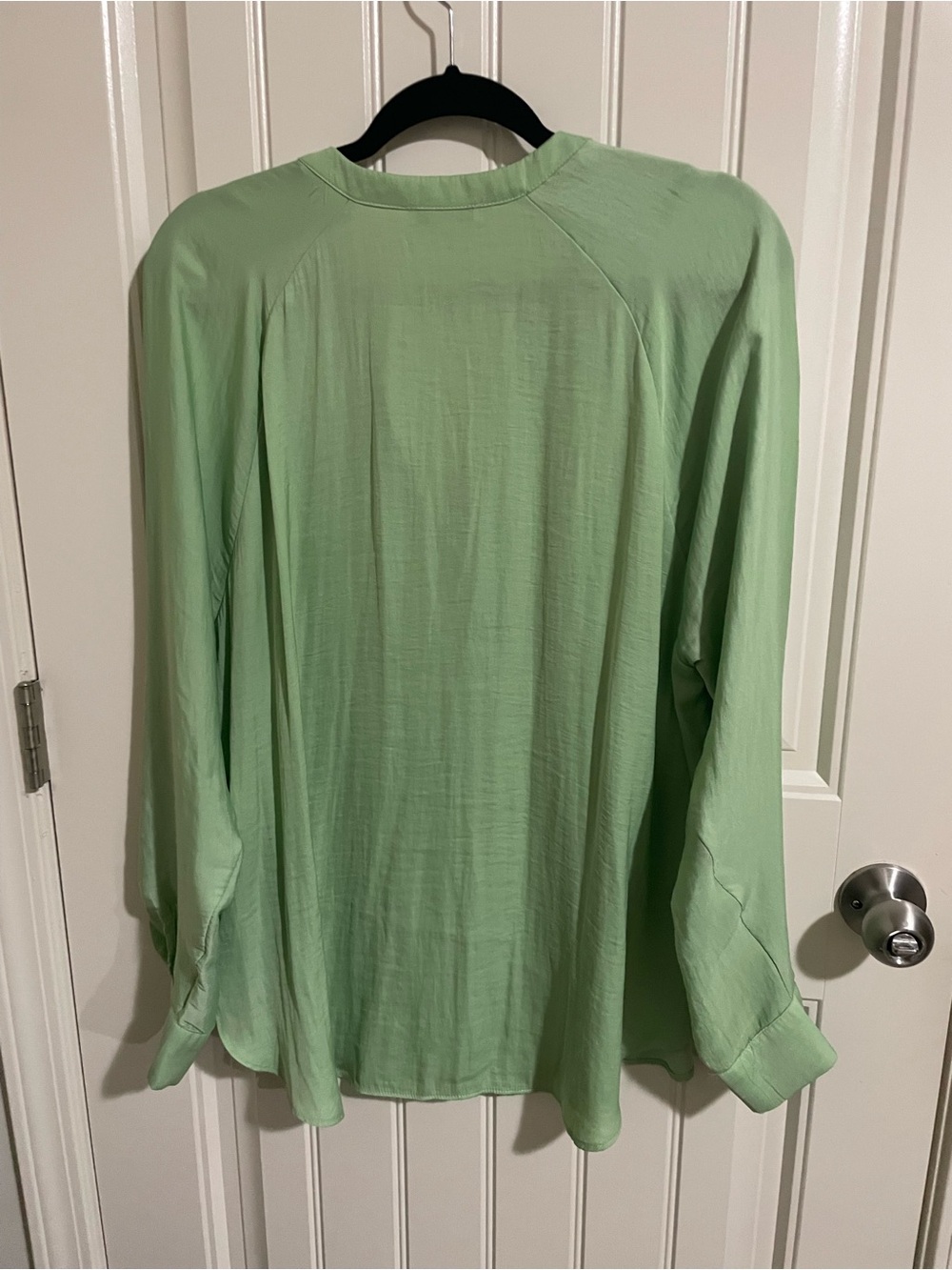 Women's Sage Green V-Neck Long Sleeve Blouse - Picture 4 of 5
